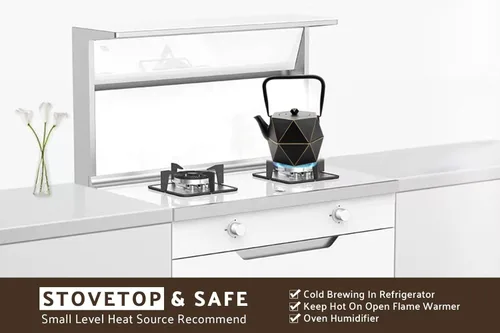 Miniatura 6 de Toptier Tetera de Hierro Fundido, Tetera de Té Japonesa de Hierro Fundido Segura para Estufa, Tetera de Diseño de Diamante con Infusor Removible