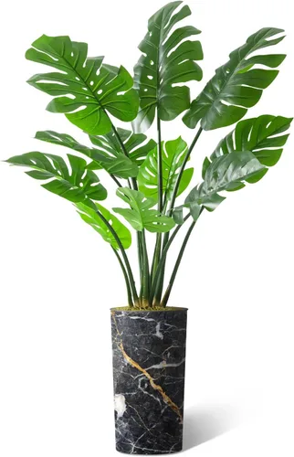 Miniatura 16 de Árbol artificial en macetero con efecto de granito moderno, palmera tropical areca artificial de seda para decoración del hogar en interiores