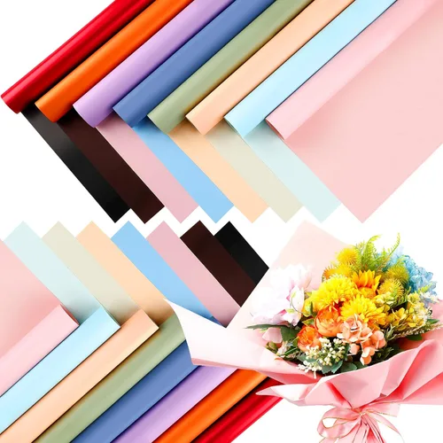Miniatura 9 de Outus 160 hojas de papel de regalo de flores de doble color, grueso, impermeable, papel de regalo a granel para manualidades, ramo de embalaje