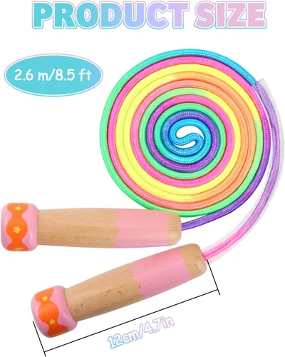 Miniatura 2 de Cuerda de Saltar para Niños, Lorvain Cuerda de Saltar Ajustable, Cuerdas de Saltar para Niños con Mango de Madera para Niñas y Niños, Cuerdas