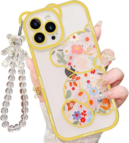 Miniatura 17 de IAIYOXI Funda de teléfono con diseño de oso de dibujos animados 3D para iPhone 13 Mini, moderna y elegante, divertido diseño de oso rosa, funda