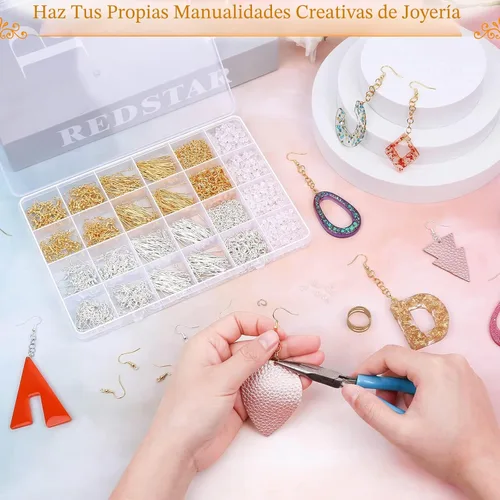 Miniatura 7 de Modacraft - Kit de fabricación de aretes hipoalergénicos, 2000 piezas, kit de suministros para hacer aretes con ganchos hipoalergénicos, componentes