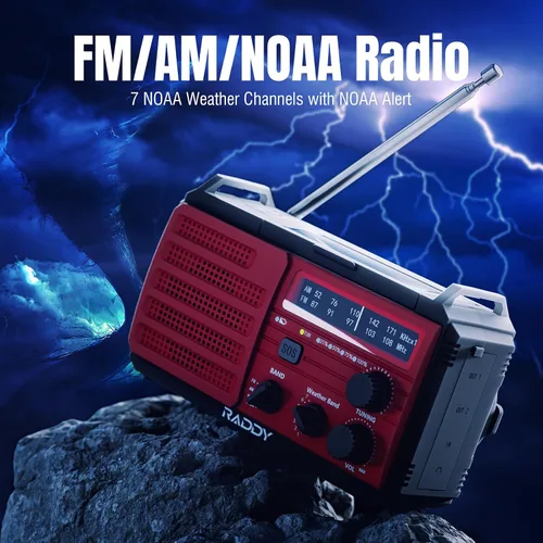 Miniatura 3 de Batería de 37000 mWh: radio de emergencia Raddy SW10, manivela solar, radio AM FM NOAA con linterna de batería recargable, brújula de alarma SOS