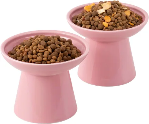Miniatura 12 de CEEFU 2 cuencos elevados de cerámica para gatos extra anchos para alimentos y agua, plato de comida poco profunda, sin plomo ni cadmio, altura Verde