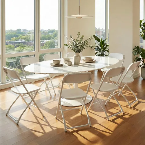 Miniatura 9 de Sweetcrispy Paquete de 4 sillas plegables de plástico para 330 libras, portátiles, metal resistente, fáciles de usar, almacenar, cómodas, para Gris