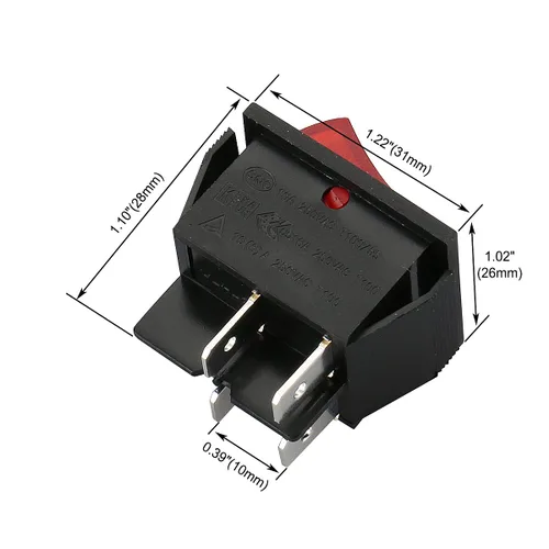 Miniatura 5 de BAOMAIN Interruptor basculante DPST, encendido/apagado de 4 pines 16A 250 V CA, interruptor de alimentación iluminado LED rojo, reconocido por UL