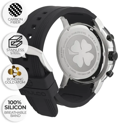 Miniatura 12 de MULCO Relojes para hombre - Creek, caja de acero inoxidable con correa de silicona para la muñeca, movimiento multifuncional de cuarzo, pantalla