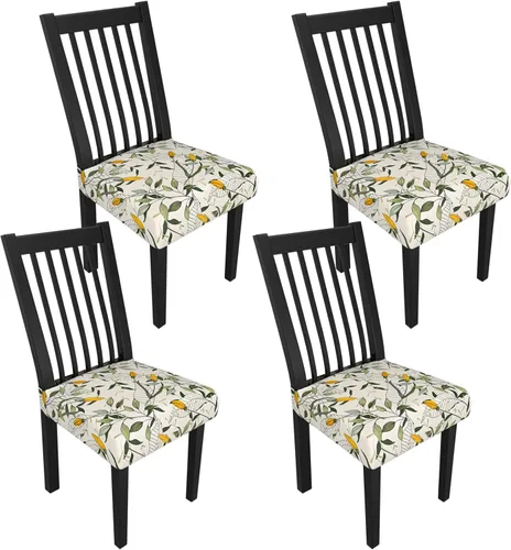 Miniatura 96 de Juego de 4 fundas elásticas para sillas de comedor, fundas para sillas de comedor con estampado floral, fundas para asientos de sillas con estampado