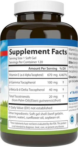 Miniatura 2 de Carlson - E-Gems Elite, 1000 UI de vitamina E con tocoferoles y tocotrienoles, salud cardíaca y bienestar óptimo, antioxidante, 120 geles blandos