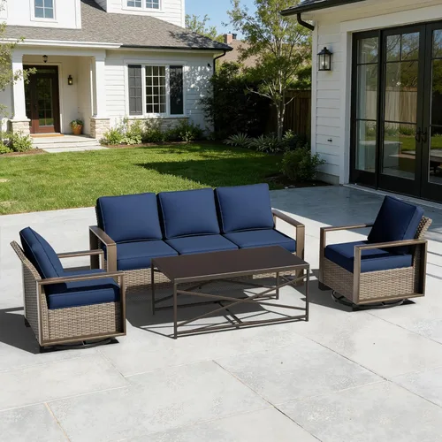 Miniatura 13 de Sofá de Mimbre Metálico para Patio de 75", Sofá Sillón de Ratán para Exteriores de 3 Asientos para Todo Tipo de Clima con Cojines Premium y Beige