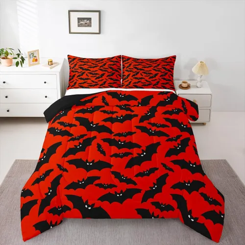 Miniatura 13 de Erosebridal Juego de ropa de cama de murciélago de Halloween, tamaño individual, juego de edredón de estrellas con purpurina y galaxia para niños