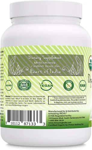 Miniatura 2 de Amazing India USDA - Suplemento en polvo de cáscara de psyllium entero orgánico 0.18 oz por porción Sin OMG Sin gluten Fabricado en Estados