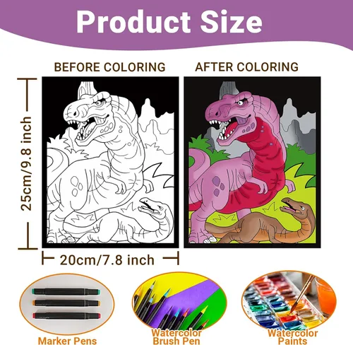 Miniatura 2 de HOTPLACY 48 Piezas Pósteres de Colorear de Terciopelo Difuso Dinosaurio Pósteres Difusos para Colorear para Adultos Adolescentes Póster Grande Hojas