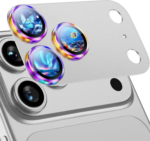 Miniatura 21 de Uyiton Protector de lente de cámara para iPhone 17 Pro - [Tipografía única + lente de teléfono diseño de círculo rojo] Cubierta de cámara de vidrio