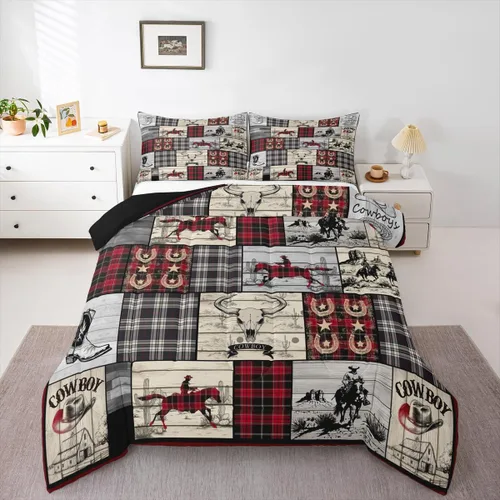 Miniatura 41 de Juego de edredón de vaquero, tamaño King, juego de ropa de cama de herradura con estrellas del oeste de Texas para adultos, hombres y niños, ropa