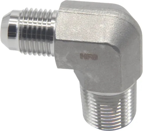 Miniatura 2 de HFS (R) 3/8" macho NPT a 3/8" macho JIC codo 90° Flare tubería de acero inoxidable 304 (3/8" MNPT x 3/8" MJIC)