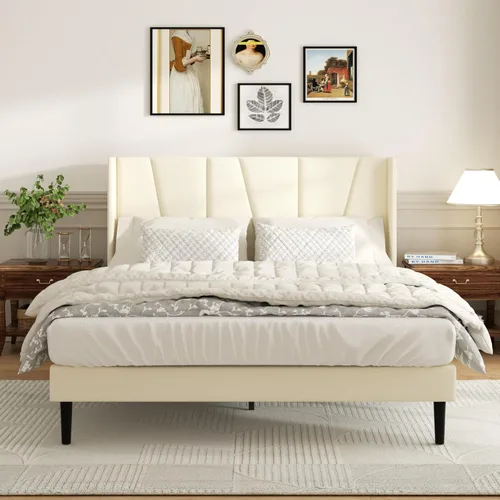 Miniatura 3 de Sismplly Base de cama tamaño Queen con cabecera, cama tamaño Queen tapizada en terciopelo con plataforma y respaldo, base de colchón con soporte