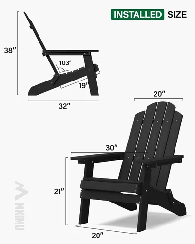 Miniatura 2 de MXIMU Silla Adirondack plegable para exteriores: sillas Adirondack fáciles de montar y cómodas, silla de plástico compuesto para todo tipo de clima