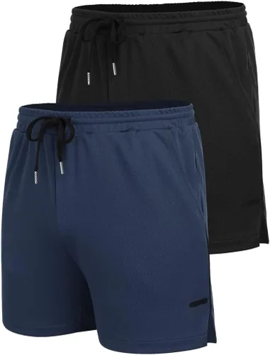 Miniatura 4 de COOFANDY Paquete de 2 pantalones cortos de entrenamiento de gimnasio para hombre, pantalones de malla ligeros para culturismo, entrenamiento