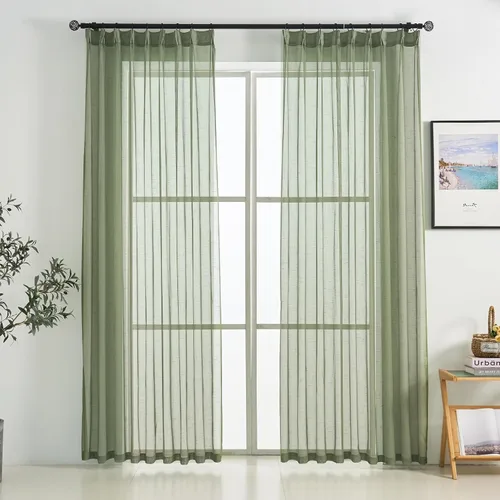 Miniatura 26 de Cortinas plisadas negras traslúcidas de 84 pulgadas de largo, 2 paneles para dormitorio, lino texturizado, ganchos transparentes para pista