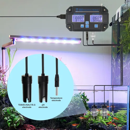 Miniatura 2 de Monitor EC pH para Hidroponía, Probador de Calidad de Agua 6 en 1 con Wi-Fi, Medidor Probador de pH, Monitor Continuo de pH PPM EC CF Humedad