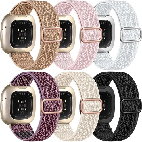 Miniatura 15 de Ouwegaga Banda elástica compatible con Fitbit Versa 4 bandas/Sense 2/Sense/Versa 3 bandas para mujeres y hombres, correa deportiva ajustable