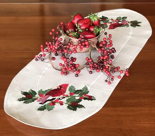 Miniatura 2 de Camino de mesa Cardinal & Holly Spring de 36 pulgadas - Camino de mesa bordado - Decoración de mesa de primavera