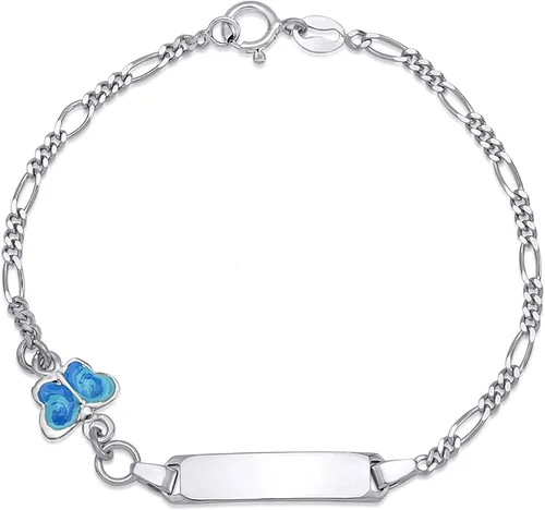 UNICORNJ 925 Italy Sterling Silver Child or Baby Name Bracelet Girls Boys, Personalized Engraved Kids ID Bracelets, 6.25" Figaro Chain, Enamel Charm