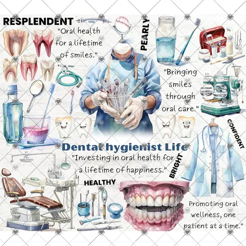 Miniatura 2 de Dental Hygienist Tumbler Sublimation Wrap, Tooth Tumbler Transfer, Teeth, RDH, Toothbrush, Ready to Press - 20 oz Straight Tumbler Transfer
