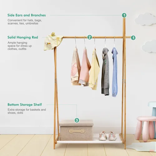 Miniatura 2 de Jotsport Estante plegable de bambú para niños, con almacenamiento Farbico, pequeño armario abierto para sala de juegos, guardería, baby shower