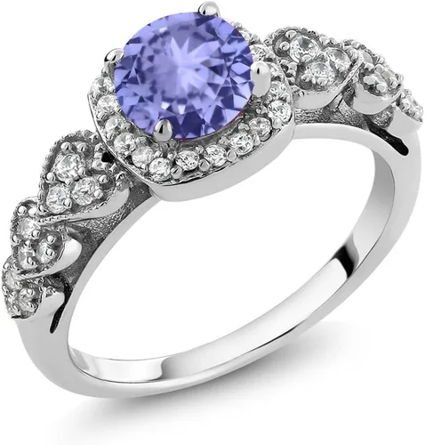 Miniatura 79 de Gem Stone King Anillo de compromiso de aniversario y piedra natal de corte redondo de 0.236 in para mujer, plata de ley 925, anillo de promesa