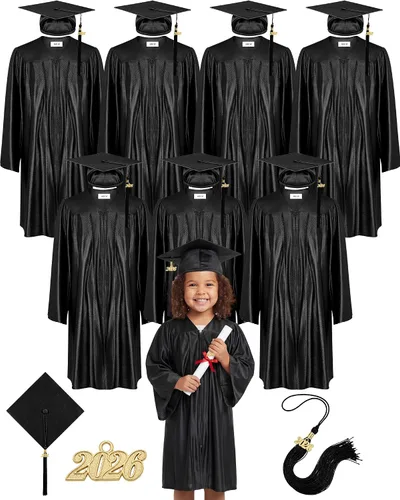 Xuhal Juego de 8 gorros y batas de graduación preescolar para jardín de infantes, gorro de graduación para niños con borla de graduación 2026