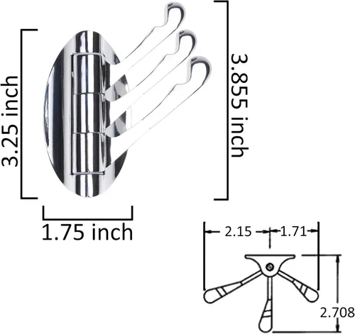 Miniatura 6 de Kare Kind - 1 gancho giratorio de acero inoxidable – Plegable, soporte sólido para chaqueta – Tres brazos oscilantes – para colgar ropa húmeda