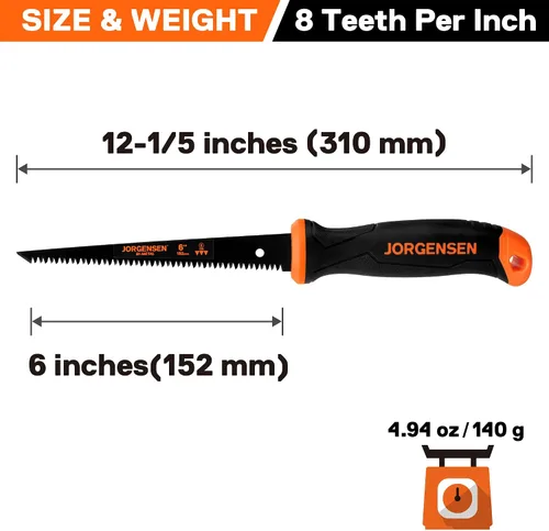 Miniatura 2 de Jorgensen Sierra para paneles de yeso, sierra Jab y ojo de cerradura de 6 pulgadas con mango ergonómico, dientes de tierra triple, herramienta