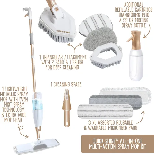 Miniatura 2 de Quick Shine Ultimate Gold Spray Mop Kit Kit todo en uno de 10 piezas con accesorios intercambiables No necesita baterías Sistema de limpieza