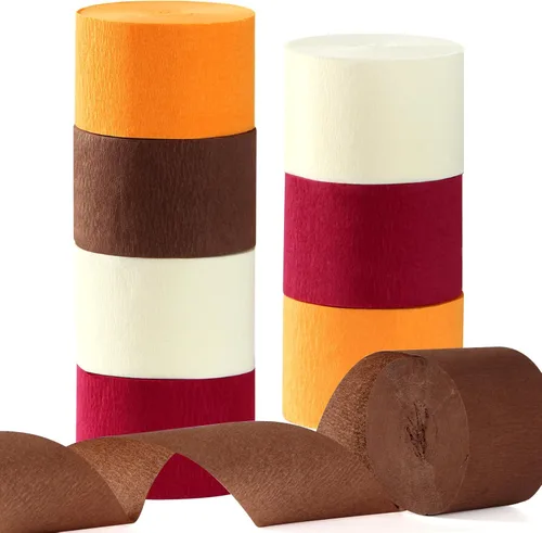 Serpentinas de decoración de fiesta de otoño beige, naranja y marrón, 8 rollos, bohemio, neutro, otoño, baby shower, cosecha, crepé, serpentina,