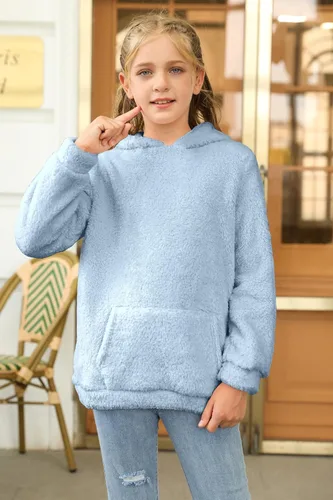 Miniatura 3 de Haloumoning Sudadera con capucha de forro polar mullido para niñas de 4 a 15 años