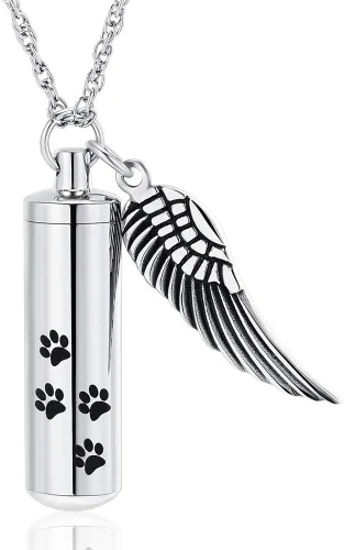 Miniatura 10 de shajwo Joyería de cremación, collares de urna con estampado de pata para cenizas humanas de mascotas, colgante de urna cilíndrica, recuerdo, collar
