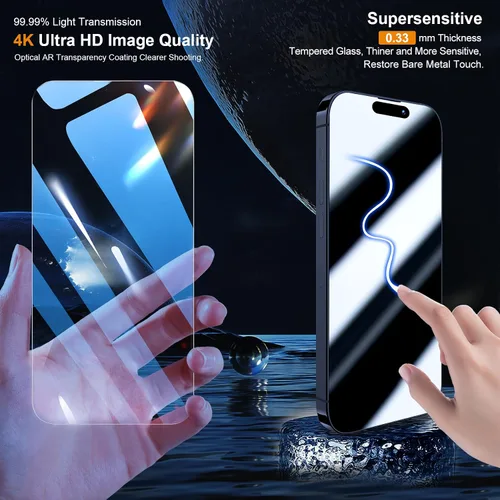 Miniatura 2 de QHOHQ Paquete de 3 protectores de pantalla para iPhone 15 Pro Max [6.7 pulgadas] con 3 protectores de lente de cámara, película de vidrio templado