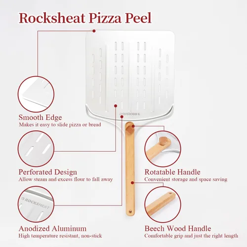 Miniatura 3 de Cortador de pizza y juego giratorio de cáscara de pizza de 12 pulgadas, cáscara de aluminio anodizado con mango de madera, incluye protector
