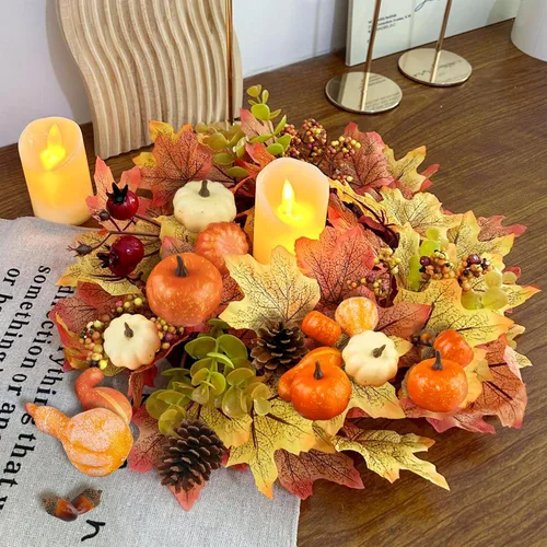 Miniatura 6 de Decoraciones de otoño de calabazas para el hogar: juego de 50 mini calabazas de plástico que incluye hojas falsas, bellotas, piñas, calabazas