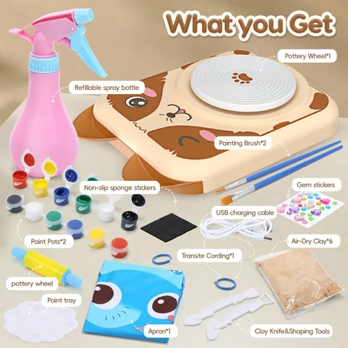 Miniatura 5 de Skirfy Rueda de cerámica para niños, kit completo de pintura de cerámica para artes y manualidades para niños de 8 a 12 años con suministros de arte