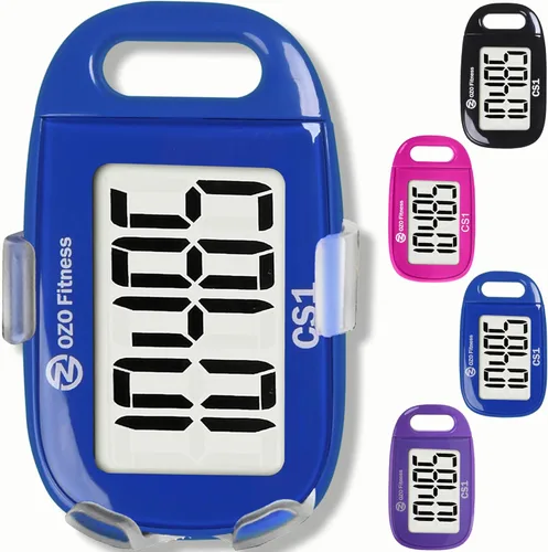 Clip-on 3D Pedometer for Walking Steps Counter with Lanyard, Simple Exercise Tracker for Women and Seniors with Large Accurate Digital Display, Azul
