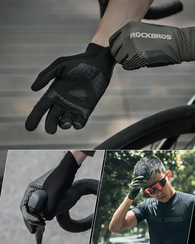 Miniatura 6 de ROCKBROS Guantes de ciclismo Guantes antideslizantes de dedo completo para ciclismo de carretera MTB para montar, correr, senderismo, deportes al