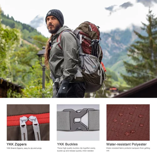 Miniatura 3 de MOUNTAINTOP 70L - Mochila con marco interno para camping, senderismo, mochila para hombres y mujeres con cubierta de lluvia Granate-70l