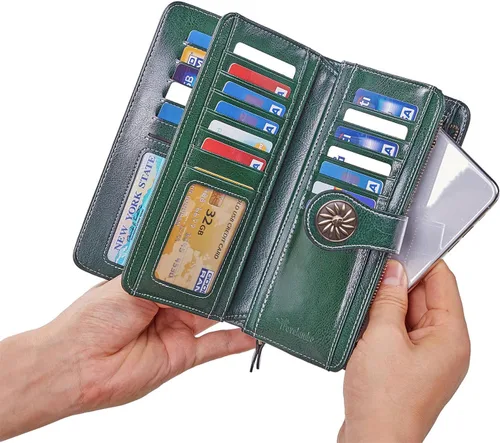 Miniatura 7 de Travelambo Cartera de mujer con bloqueo RFID para tarjetas de crédito, cartera de cuero de gran capacidad