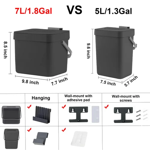 Miniatura 6 de Bote de Basura de Cocina con Tapa, LALASTAR Bote de Basura Pequeño Montado en la Pared Debajo del Fregadero para Cocina, Baño, Contenedor de Compost