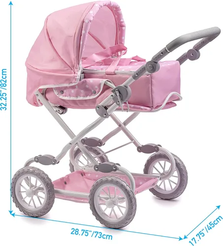Miniatura 7 de JC Toys Berenguer Boutique Cochecito de bebé plegable de lujo con dosel Cesta de transporte extraíble Rosa A partir de 3 años