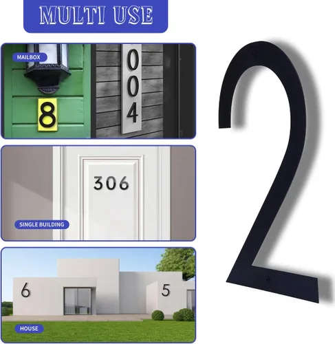 Miniatura 19 de Números de casa negros de metal moderno de 12 pulgadas para exterior, dirección flotante número 7 con kit de clavos para puerta