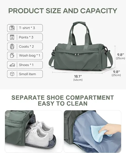 Miniatura 3 de Bolsa de gimnasio para mujer, bolsa de mano para fin de semana, bolsas de viaje para hombres con funda para carrito, A3-Verde ejército, Campañas